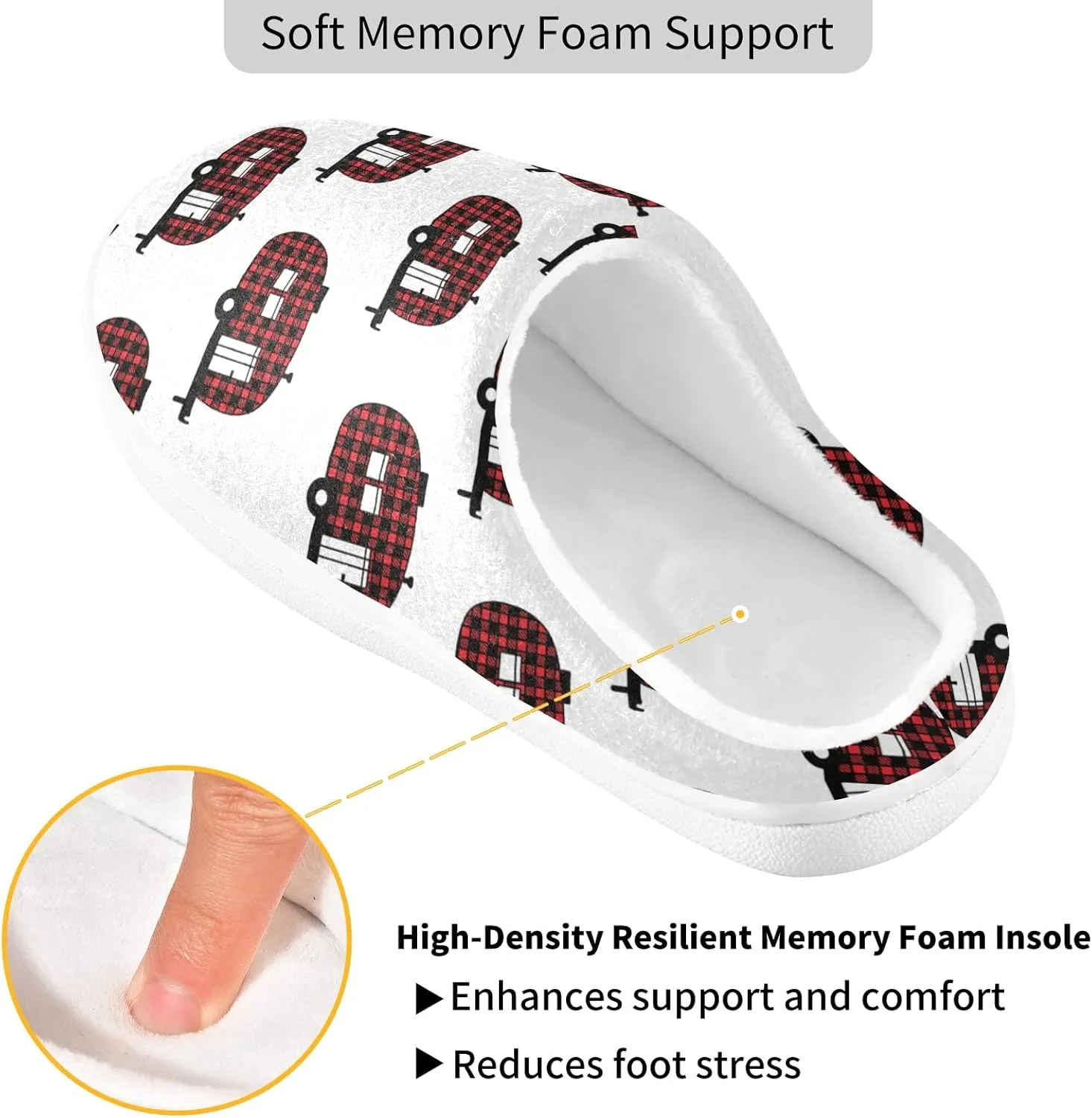Unisex Memory Foam House Slippers Non-Skid Soft Warm Sole Coral Fleece Slip-on Closed Toe Hand Free Shoes for Bedroom Travel 6-17