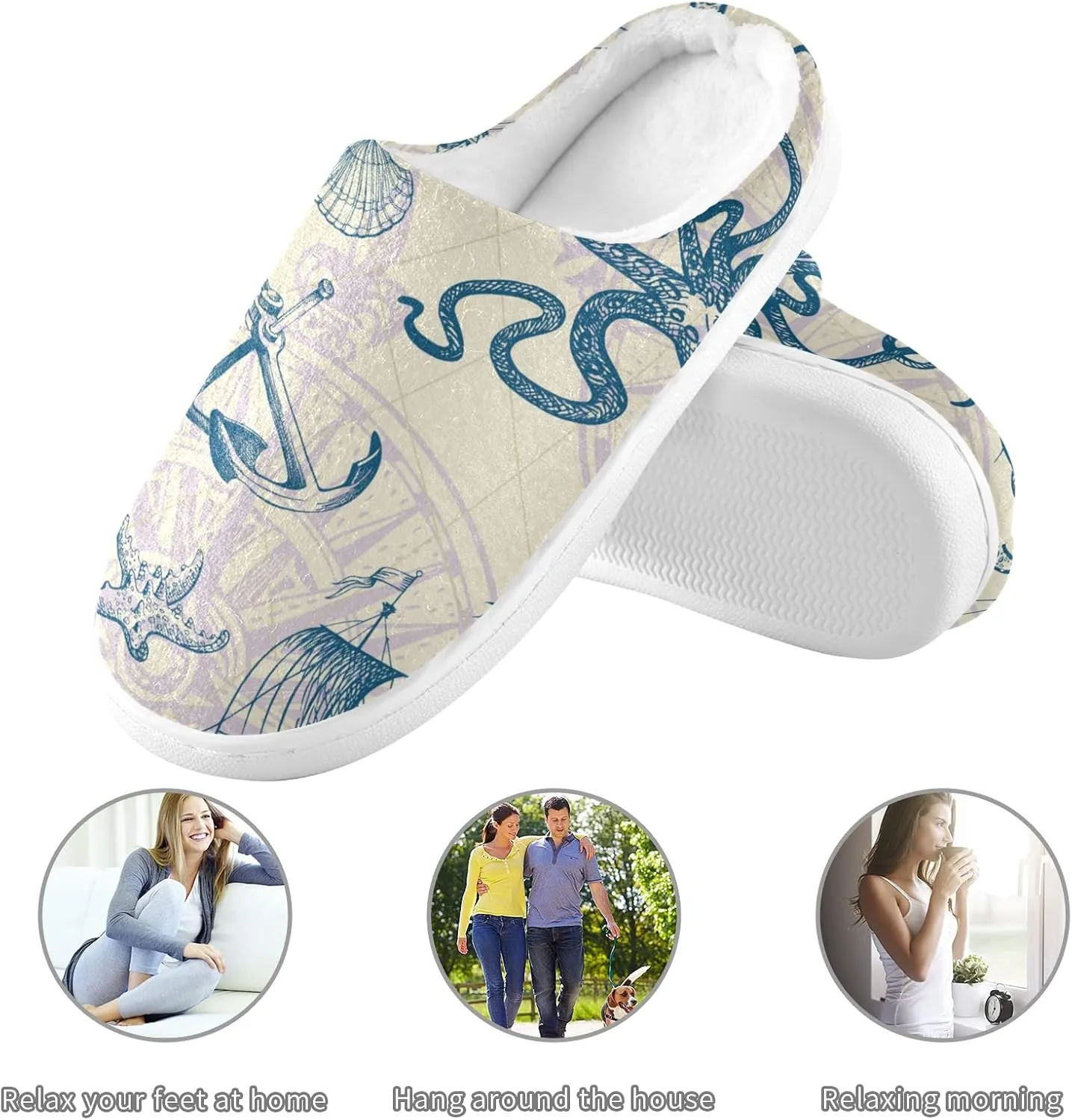 Unisex Memory Foam House Slippers Non-Skid Soft Warm Sole Coral Fleece Slip-on Closed Toe Hand Free Shoes for Bedroom Travel 6-17