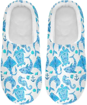 Unisex Memory Foam House Slippers Non-Skid Soft Warm Sole Coral Fleece Slip-on Closed Toe Hand Free Shoes for Bedroom Travel 6-17