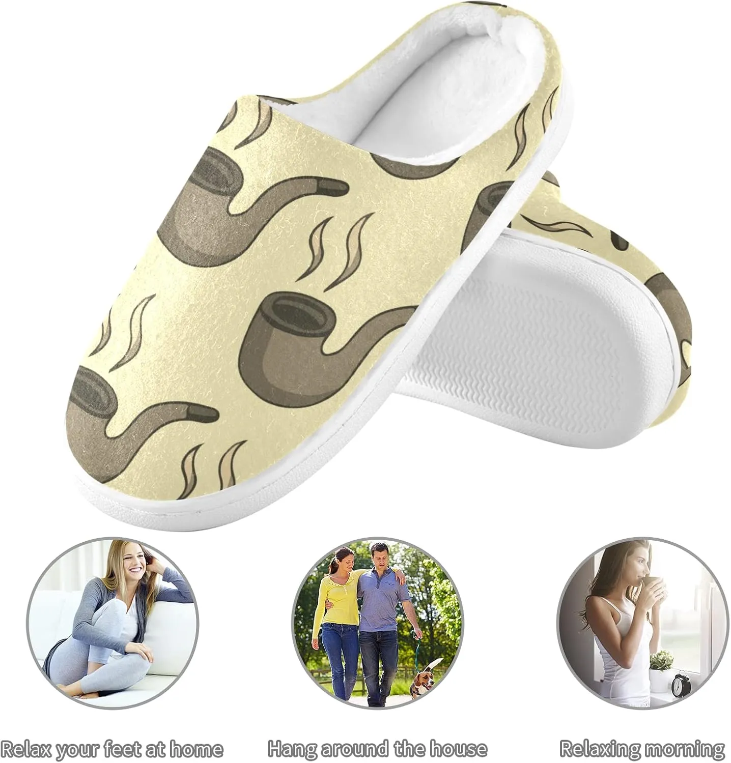 Unisex Memory Foam House Slippers Non-Skid Soft Warm Sole Coral Fleece Slip-on Closed Toe Hand Free Shoes for Bedroom Travel 6-17