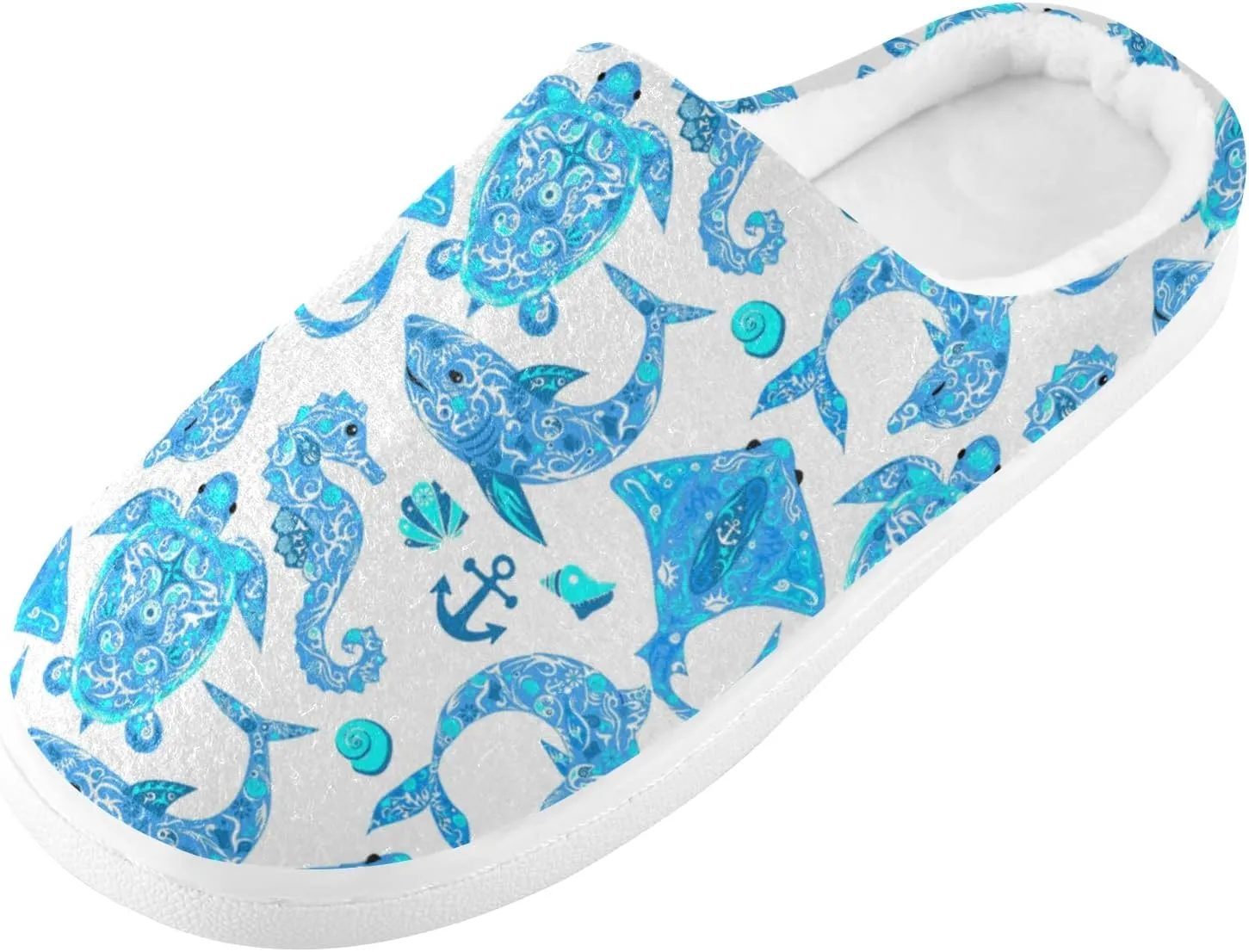 Unisex Memory Foam House Slippers Non-Skid Soft Warm Sole Coral Fleece Slip-on Closed Toe Hand Free Shoes for Bedroom Travel 6-17