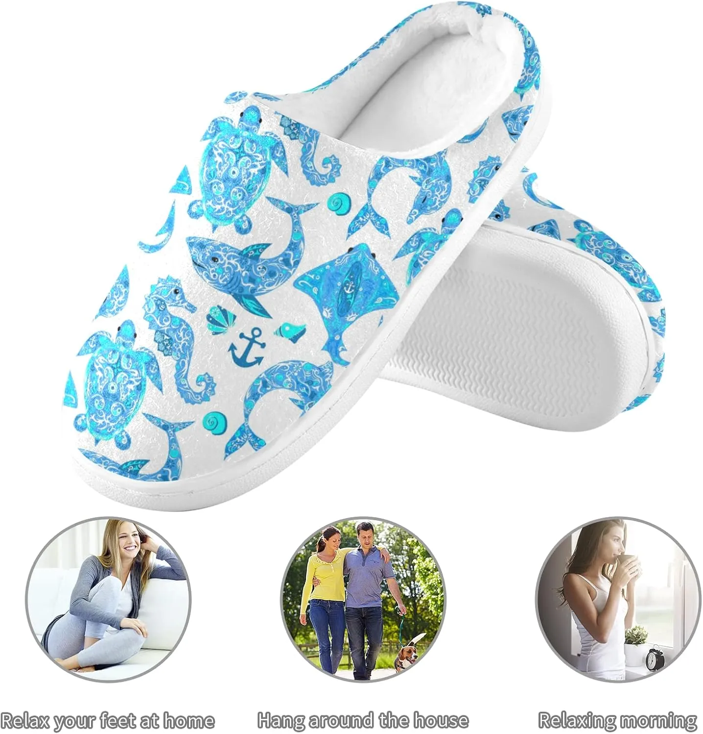 Unisex Memory Foam House Slippers Non-Skid Soft Warm Sole Coral Fleece Slip-on Closed Toe Hand Free Shoes for Bedroom Travel 6-17