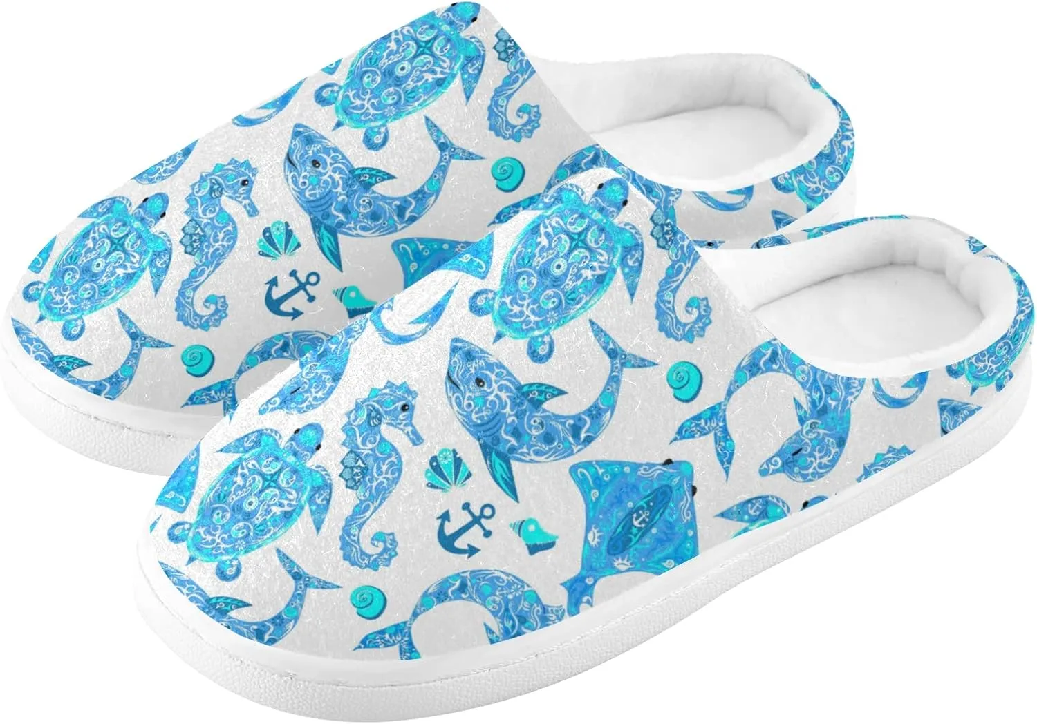 Unisex Memory Foam House Slippers Non-Skid Soft Warm Sole Coral Fleece Slip-on Closed Toe Hand Free Shoes for Bedroom Travel 6-17