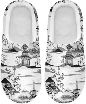 Unisex Memory Foam House Slippers Non-Skid Soft Warm Sole Coral Fleece Slip-on Closed Toe Hand Free Shoes for Bedroom Travel 6-17