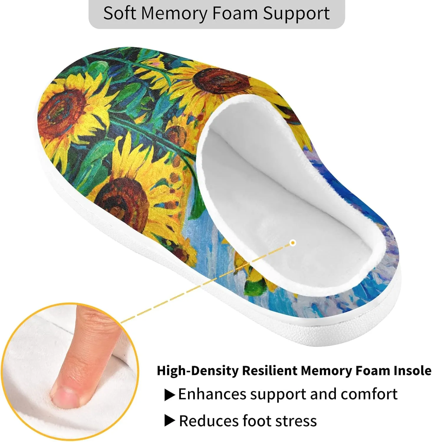 Unisex Memory Foam House Slippers Non-Skid Soft Warm Sole Coral Fleece Slip-on Closed Toe Hand Free Shoes for Bedroom Travel 6-17