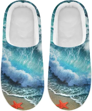Unisex Memory Foam House Slippers Non-Skid Soft Warm Sole Coral Fleece Slip-on Closed Toe Hand Free Shoes for Bedroom Travel 6-17