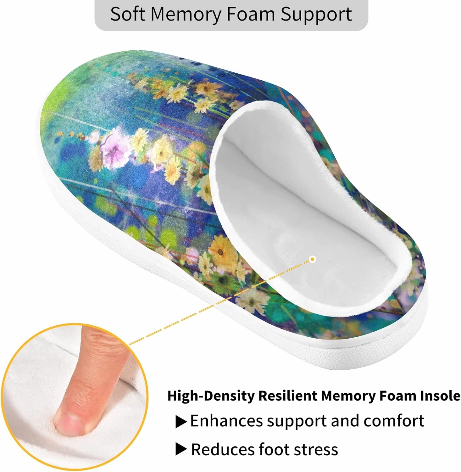 Unisex Memory Foam House Slippers Non-Skid Soft Warm Sole Coral Fleece Slip-on Closed Toe Hand Free Shoes for Bedroom Travel 6-17