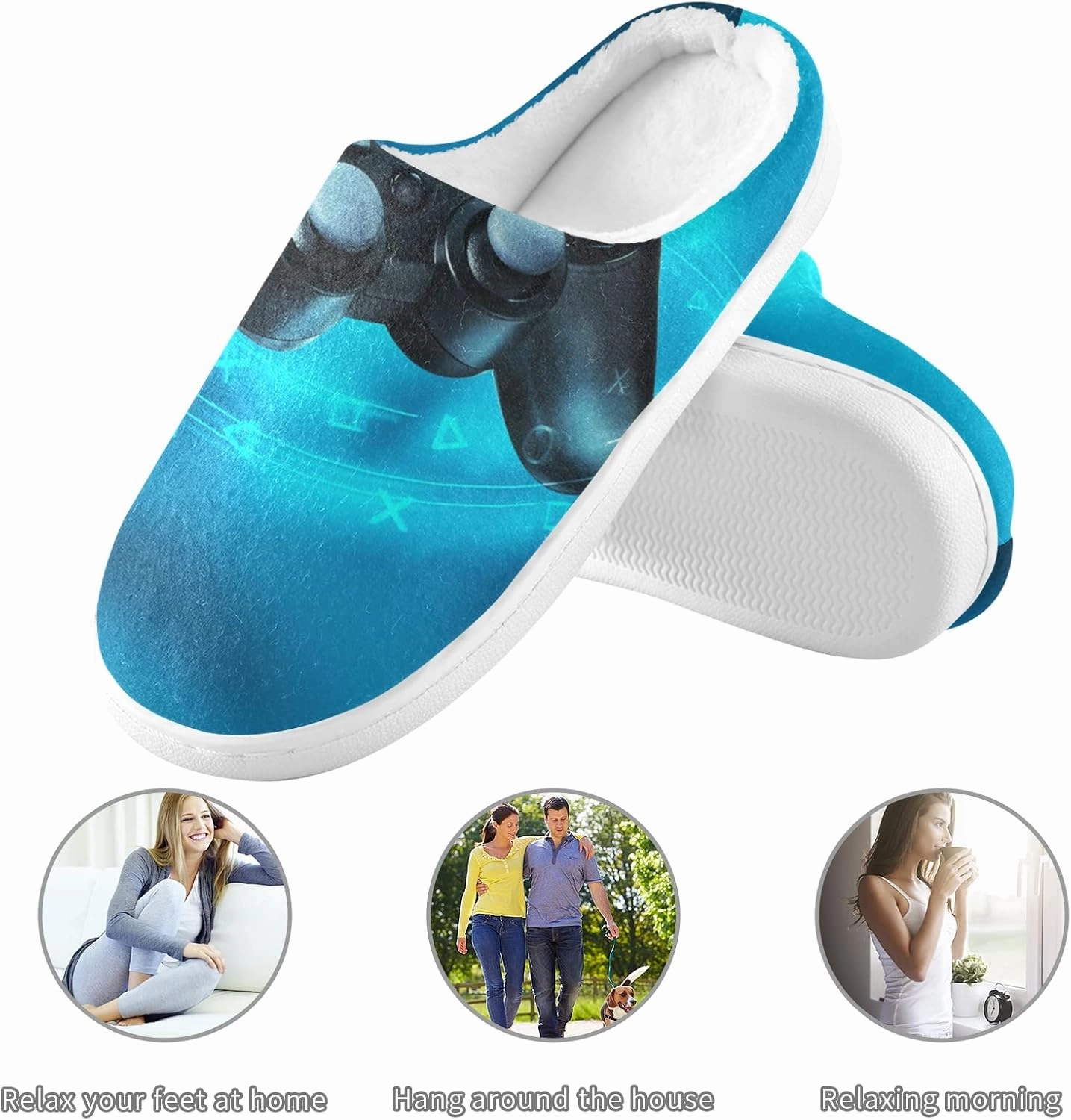 Unisex Memory Foam House Slippers Non-Skid Soft Warm Sole Coral Fleece Slip-on Closed Toe Hand Free Shoes for Bedroom Travel 6-17