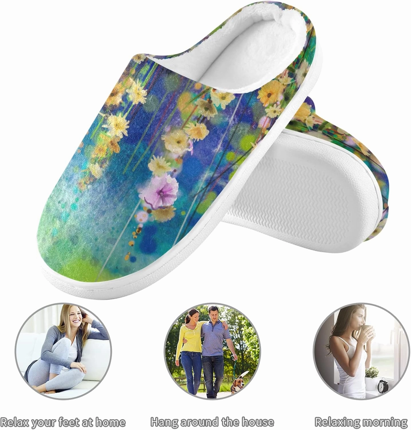 Unisex Memory Foam House Slippers Non-Skid Soft Warm Sole Coral Fleece Slip-on Closed Toe Hand Free Shoes for Bedroom Travel 6-17