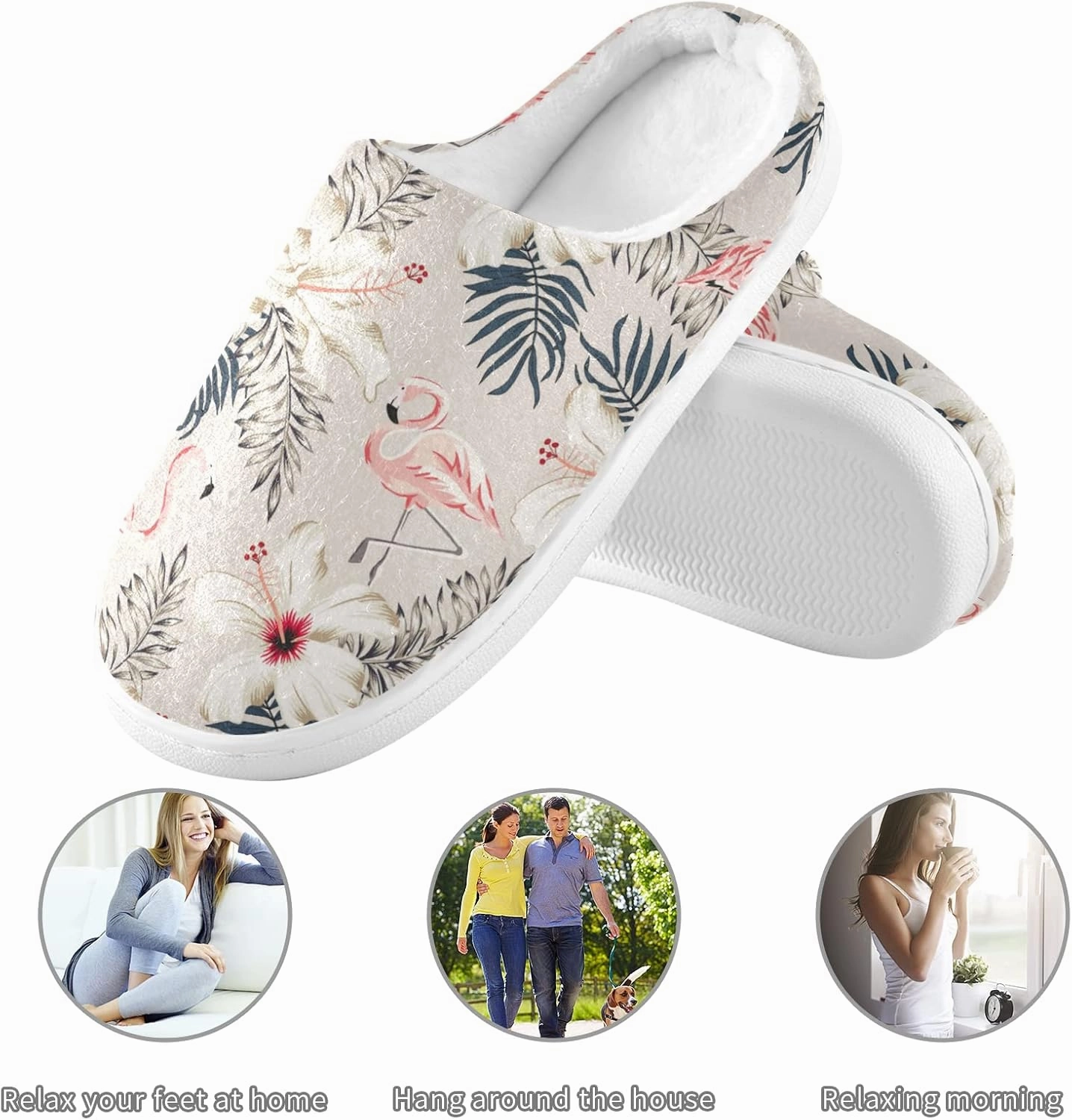 Unisex Memory Foam House Slippers Non-Skid Soft Warm Sole Coral Fleece Slip-on Closed Toe Hand Free Shoes for Bedroom Travel 6-17