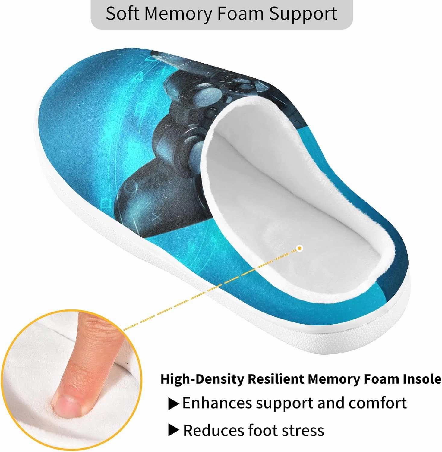 Unisex Memory Foam House Slippers Non-Skid Soft Warm Sole Coral Fleece Slip-on Closed Toe Hand Free Shoes for Bedroom Travel 6-17