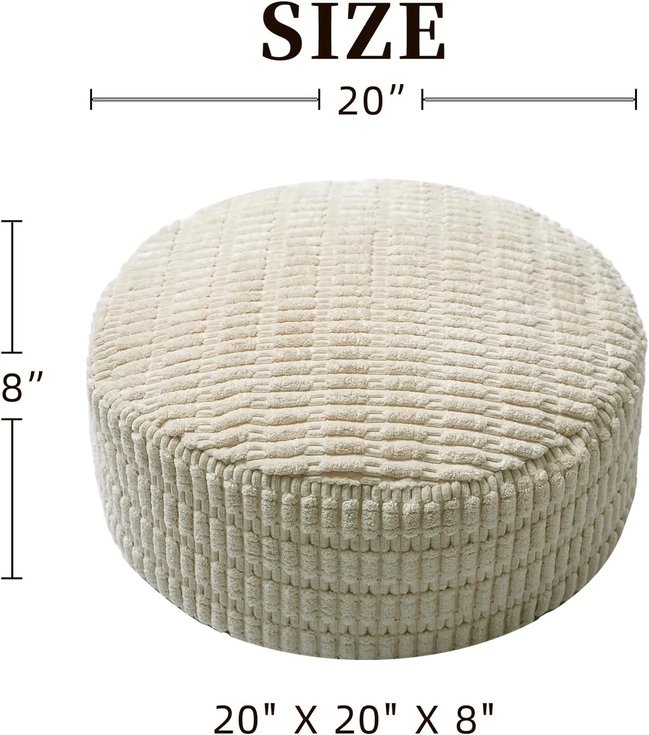 Unstuffed Pouf Ottoman Cover Soft Storage Extra Seat Farmhouse Comfortable Bohemian Poufs Accent Footrest 20x20x8 Inches for Living Room Bedroom Study Nook (Beige, Round)