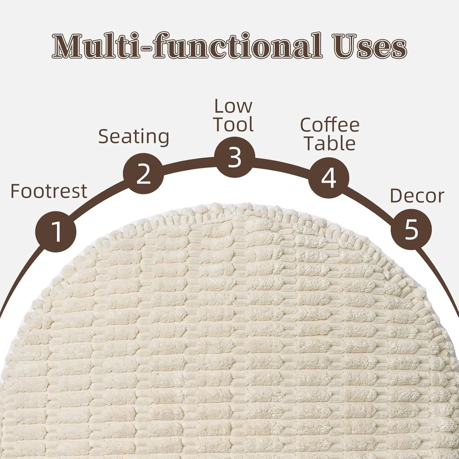 Unstuffed Pouf Ottoman Cover Soft Storage Extra Seat Farmhouse Comfortable Bohemian Poufs Accent Footrest 20x20x8 Inches for Living Room Bedroom Study Nook (Beige, Round)