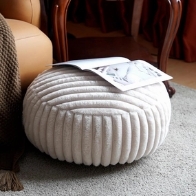 Unstuffed Pouf Ottoman Cover Soft Storage Extra Seat Farmhouse Comfortable Bohemian Poufs Accent Footrest 20x20x8 Inches for Living Room Bedroom Study Nook (Beige B, Round)