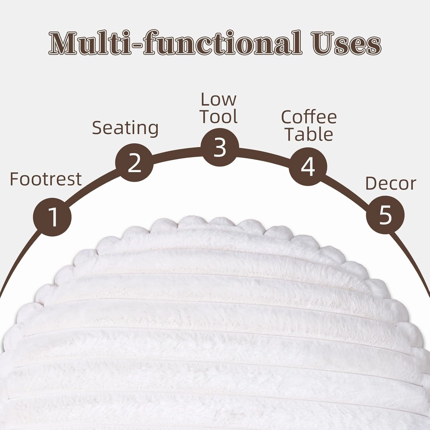 Unstuffed Pouf Ottoman Cover Soft Storage Extra Seat Farmhouse Comfortable Bohemian Poufs Accent Footrest 20x20x8 Inches for Living Room Bedroom Study Nook (Beige B, Round)