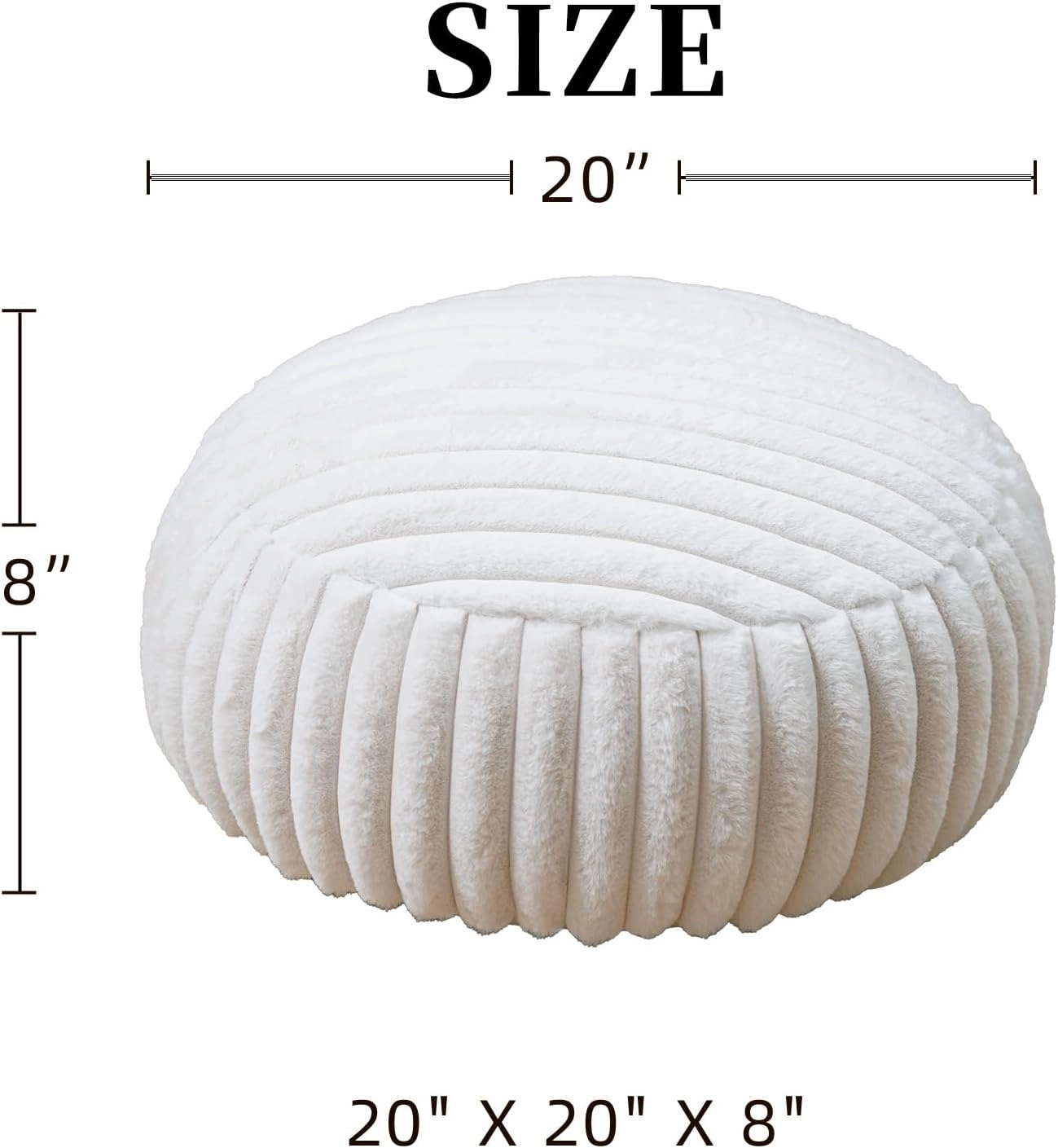 Unstuffed Pouf Ottoman Cover Soft Storage Extra Seat Farmhouse Comfortable Bohemian Poufs Accent Footrest 20x20x8 Inches for Living Room Bedroom Study Nook (Beige B, Round)