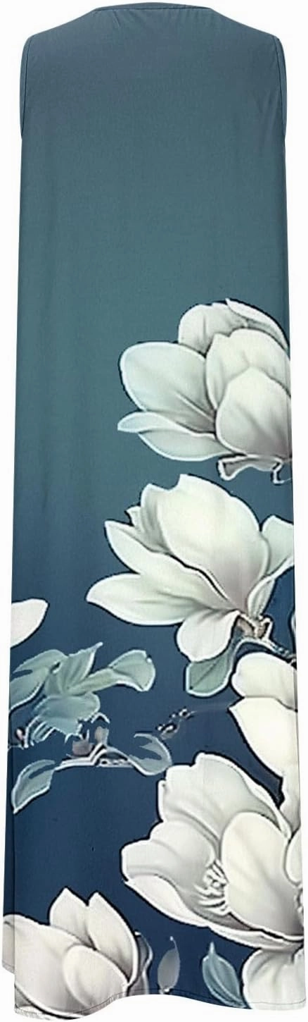 Vacation Dresses for Women 2025 Sleeveless Boho Floral Sundress V-Neck Summer Beach Flowy Dress with Pockets
