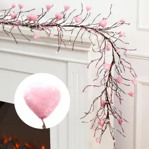 Valentine's Day Glitter Garland with 30 Fairy Lights 4.5ft Pip Berry Cherry Blossom Garland LED Christmas Lights for Valentine's Day Wedding Party (Pink)