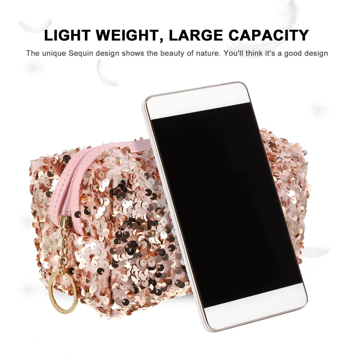 VALICLUD Sequin Cosmetic Bag Portable Glitter Makeup Zipper Bag Toiletry Bag Sequin Organizer Bag for Women Girls Travel Daily Use (Pink)