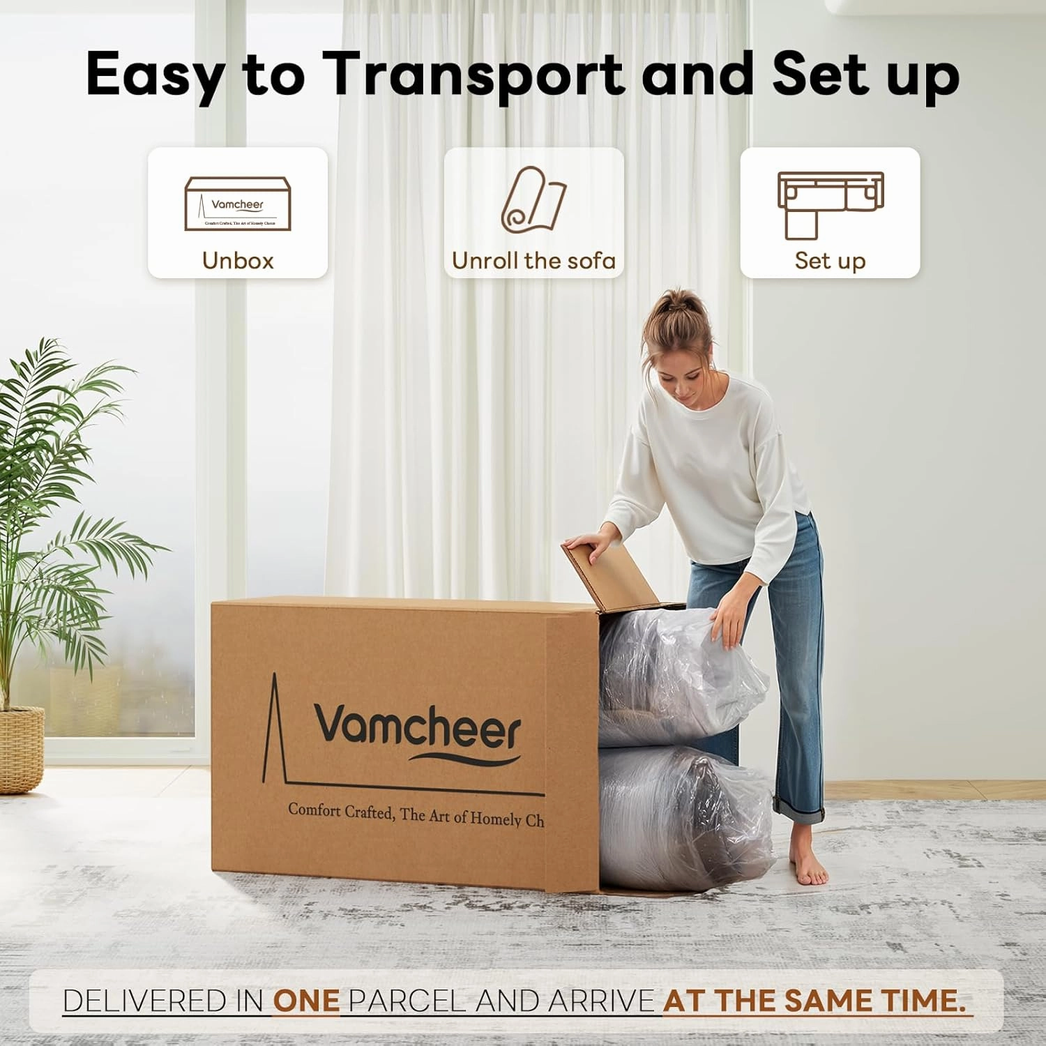 Vamcheer Modular Sectional Sofa with Chaise, Modern L Shaped Cloud Couch with Deep Seat, Sectional Couches for Living Room, Bedroom, Office, No Assembly Required, Black