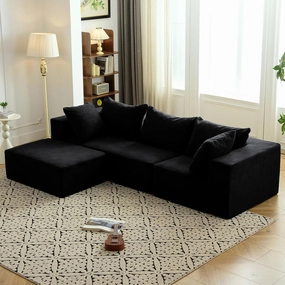 Vamcheer Modular Sectional Sofa with Chaise, Modern L Shaped Cloud Couch with Deep Seat, Sectional Couches for Living Room, Bedroom, Office, No Assembly Required, Black