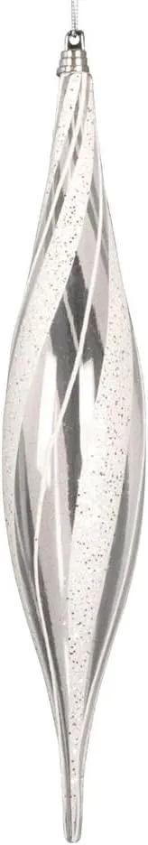 Vickerman 13" Clear Shuttle White/Silver Glitter Ornament. Measures 13 inches from top to Bottom. 2 Pieces per Bag.