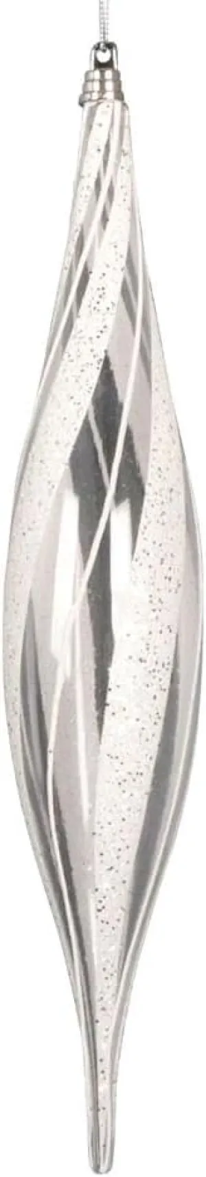 Vickerman 13" Clear Shuttle White/Silver Glitter Ornament. Measures 13 inches from top to Bottom. 2 Pieces per Bag.