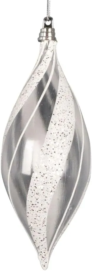 Vickerman 7" Clear Shuttle White/Silver Glitter. Measures 7 inches from top to Bottom. 3 Pieces per Bag.