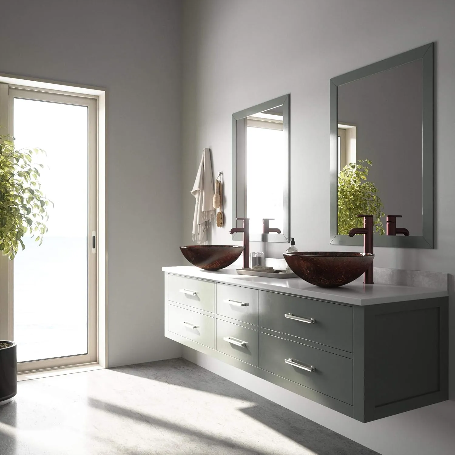 VIGO Giovanni 17" L x 17" W x 6" H Over The Counter Glass Round Vessel Bathroom Sink in Copper -VG07028