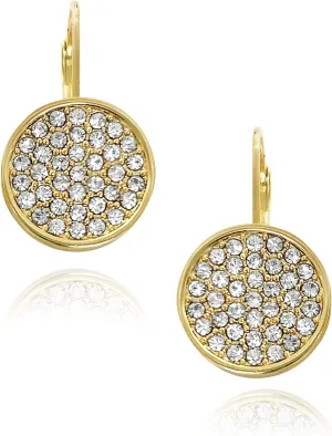 Vince Camuto Gold Tone Pave Circle Lever Back Earrings