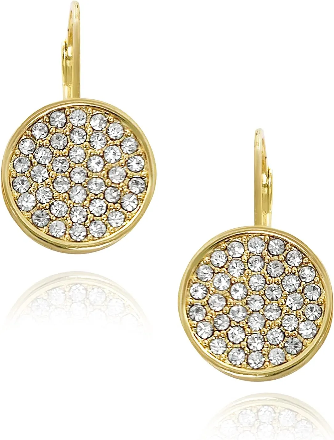 Vince Camuto Gold Tone Pave Circle Lever Back Earrings