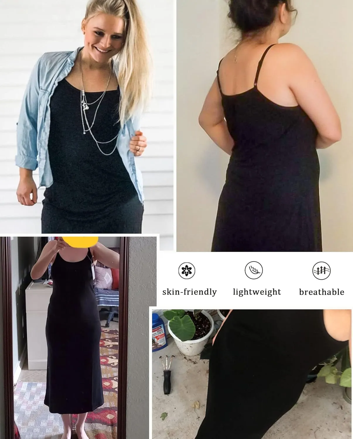 Vlazom Long Slip Dress for Women, Basic Adjustable Spaghetti Straps Cami Slip Dress Soft V Neck Nightgown Under Dresses
