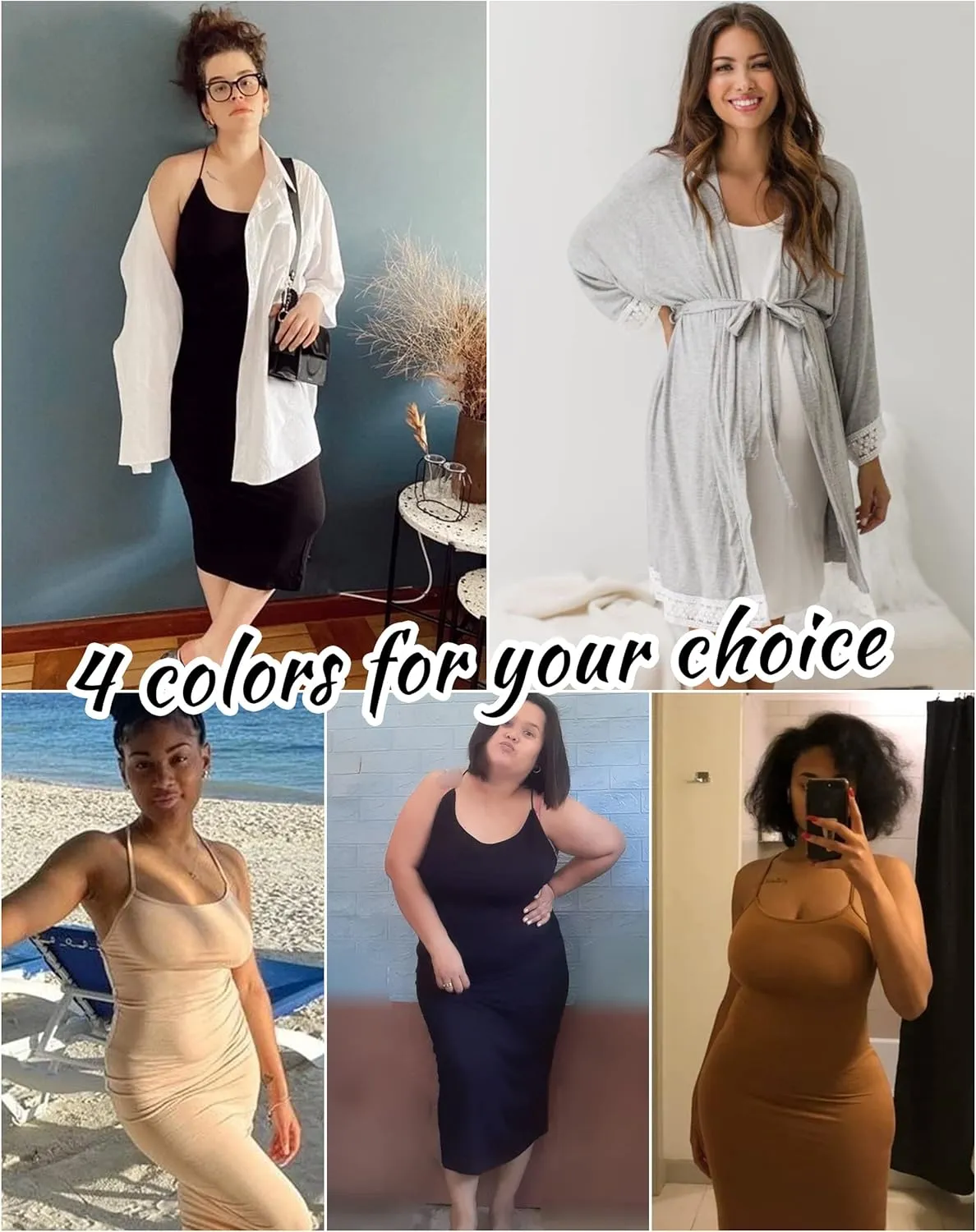 Vlazom Long Slip Dress for Women, Basic Adjustable Spaghetti Straps Cami Slip Dress Soft V Neck Nightgown Under Dresses