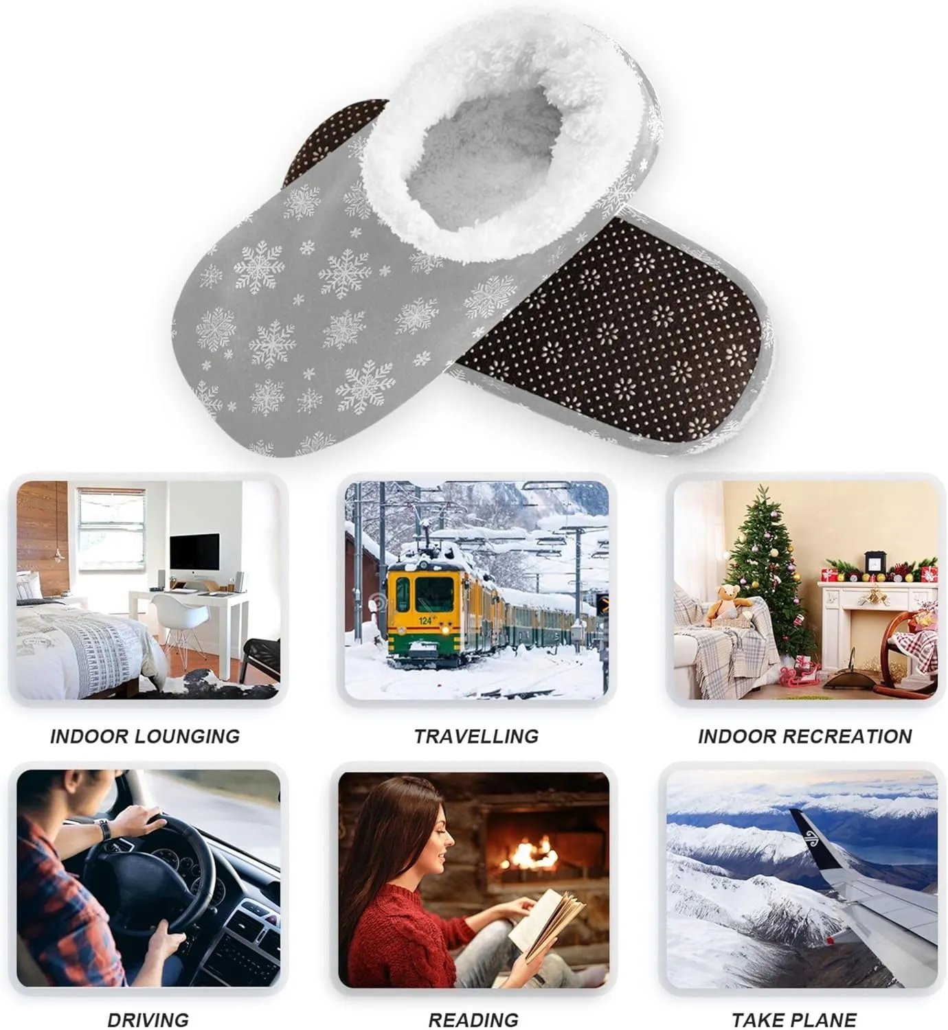 Vnurnrn Christmas Flamingos Pink Winter House Slippers Indoor Fuzzy Feet Slippers Cozy Home Shoes Soft Sole Slippers for Home