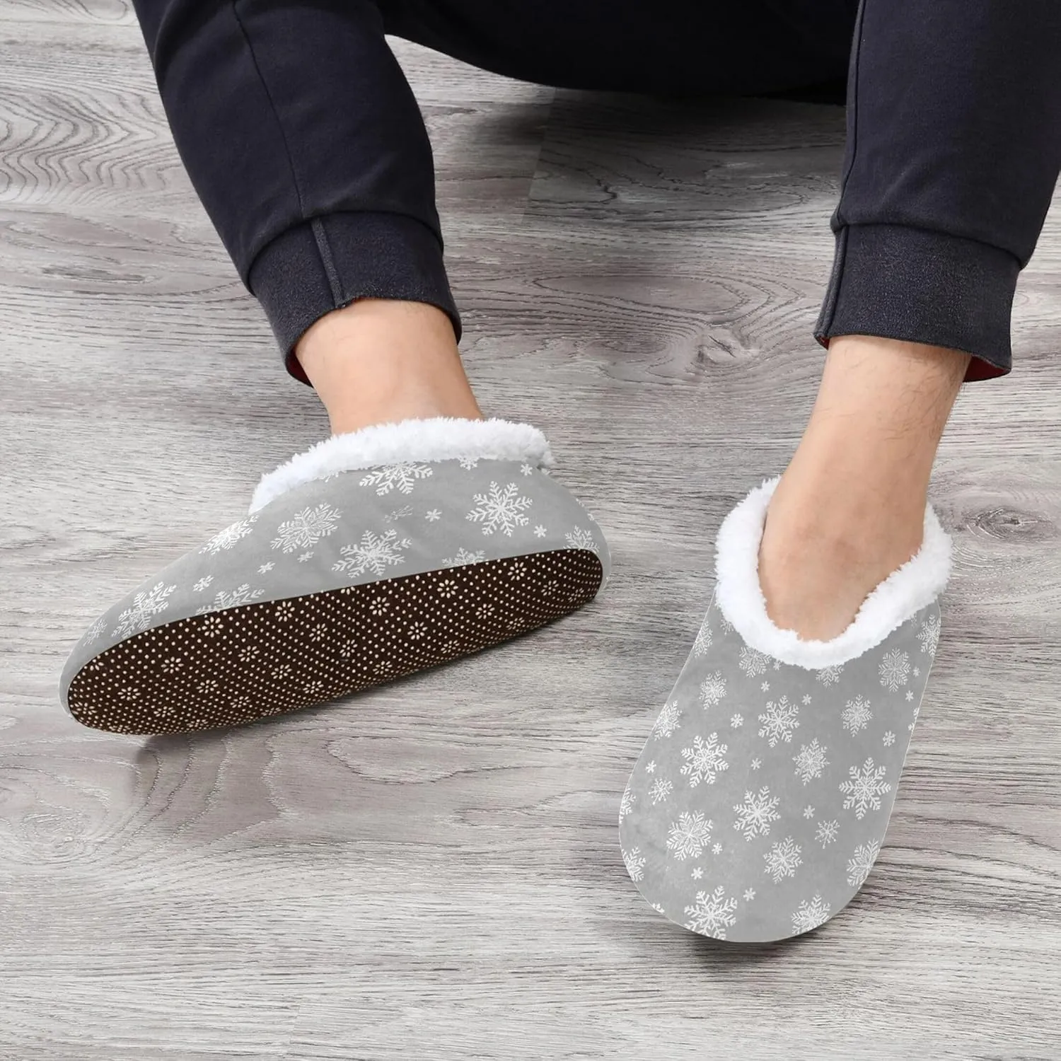 Vnurnrn Christmas Flamingos Pink Winter House Slippers Indoor Fuzzy Feet Slippers Cozy Home Shoes Soft Sole Slippers for Home