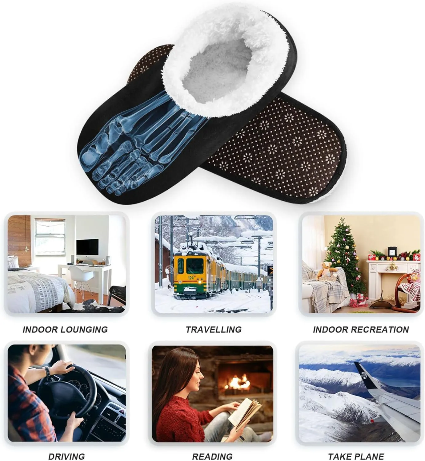 Vnurnrn Custom Photo Name Christmas Winter House Slippers Personalized Indoor Fuzzy Feet Slippers Cozy Home Shoes Slippers