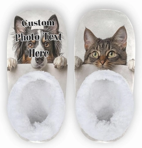 Vnurnrn Custom Photo Name Christmas Winter House Slippers Personalized Indoor Fuzzy Feet Slippers Cozy Home Shoes Slippers
