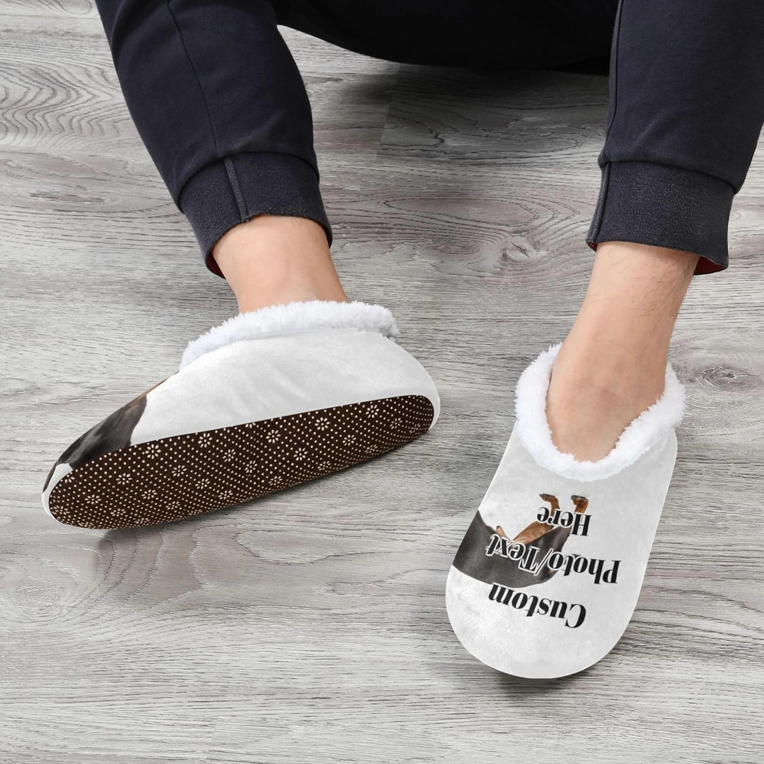 Vnurnrn Custom Photo Name Christmas Winter House Slippers Personalized Indoor Fuzzy Feet Slippers Cozy Home Shoes Slippers
