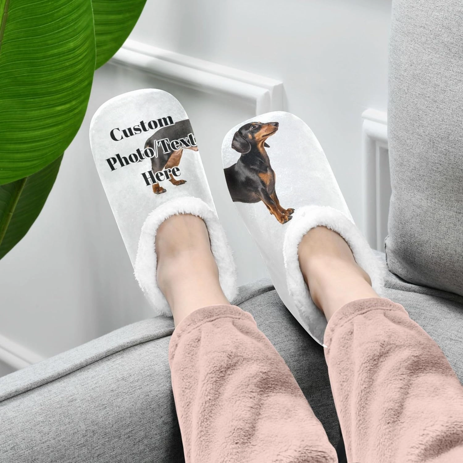 Vnurnrn Custom Photo Name Christmas Winter House Slippers Personalized Indoor Fuzzy Feet Slippers Cozy Home Shoes Slippers