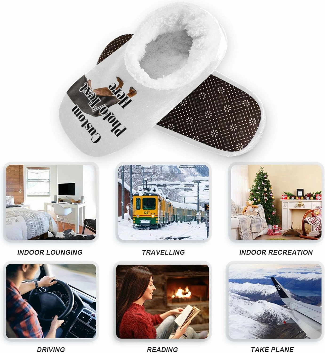 Vnurnrn Custom Photo Name Christmas Winter House Slippers Personalized Indoor Fuzzy Feet Slippers Cozy Home Shoes Slippers
