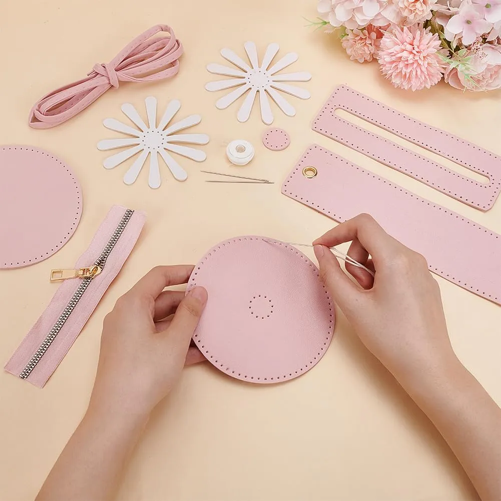 WADORN DIY Purse Sewing Kit, DIY Crafts Lovely Shoulder Bag Sewing Materials Cute Flower Sewing Pattern Sewing Round Bag Kit for Handmade Purse Making Accessories Birthday Gift, Pink