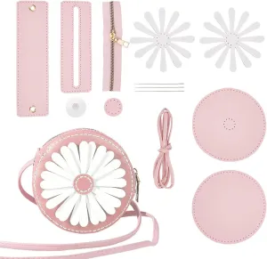 WADORN DIY Purse Sewing Kit, DIY Crafts Lovely Shoulder Bag Sewing Materials Cute Flower Sewing Pattern Sewing Round Bag Kit for Handmade Purse Making Accessories Birthday Gift, Pink