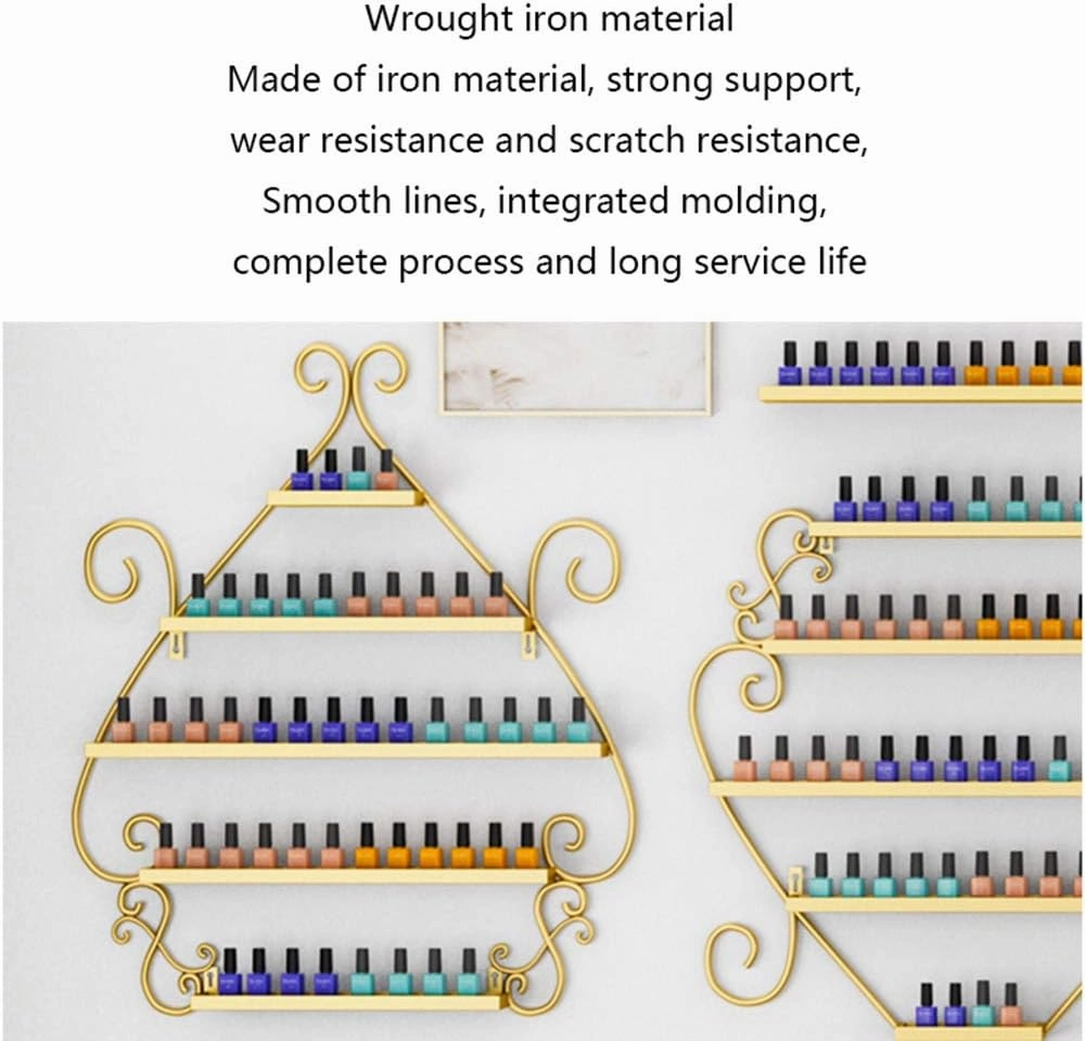 Wall-Mounted Metal Nail Polish Display Stand, 5-Layer Heart-Shaped Nail Polish Wall Shelf Storage Storage Rack, Polish Salon with Salon Art, for Perfume/Lipstick/Cosmetic Display Stand Zddab/ (Gold