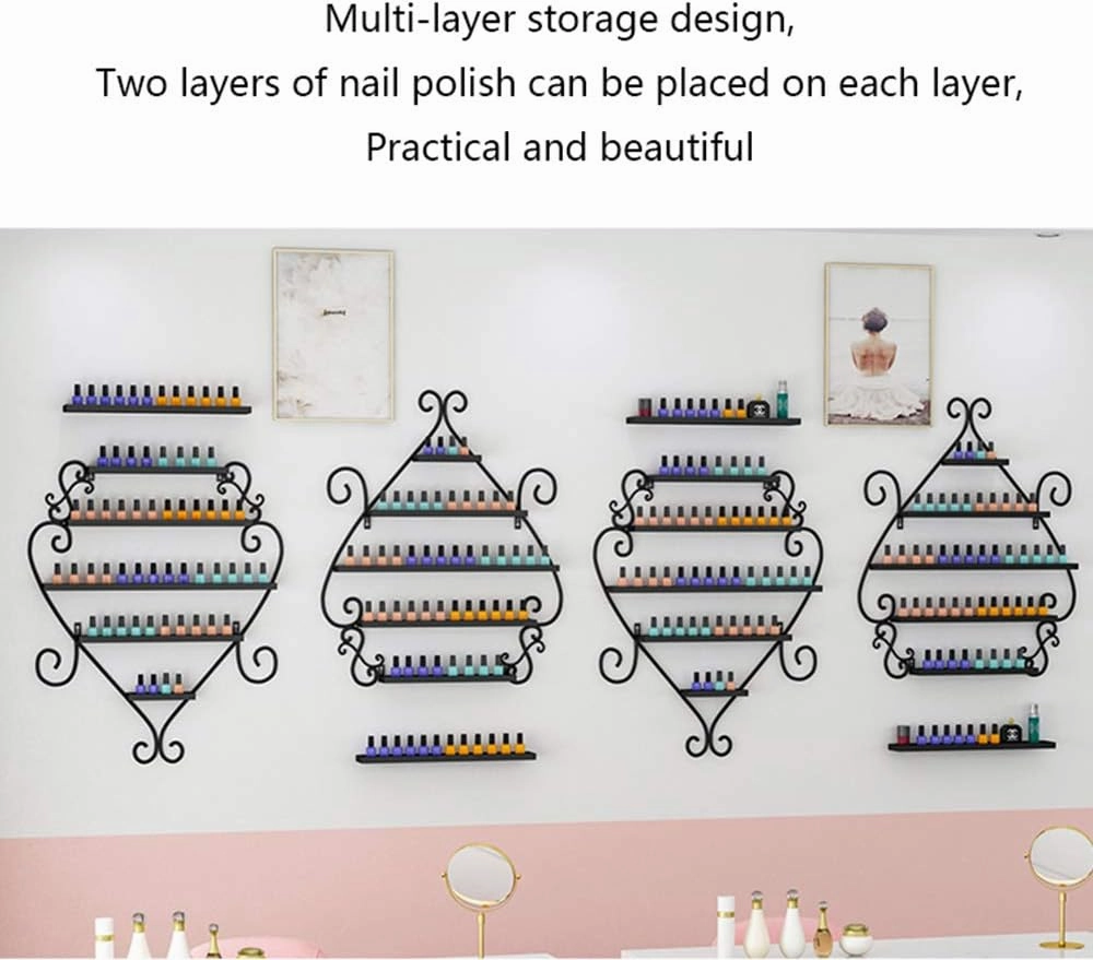 Wall-Mounted Metal Nail Polish Display Stand, 5-Layer Heart-Shaped Nail Polish Wall Shelf Storage Storage Rack, Polish Salon with Salon Art, for Perfume/Lipstick/Cosmetic Display Stand Zddab/ (Gold
