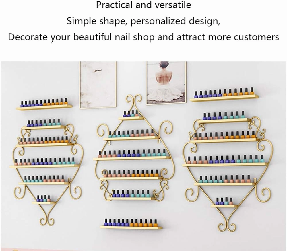 Wall-Mounted Metal Nail Polish Display Stand, 5-Layer Heart-Shaped Nail Polish Wall Shelf Storage Storage Rack, Polish Salon with Salon Art, for Perfume/Lipstick/Cosmetic Display Stand Zddab/ (Gold