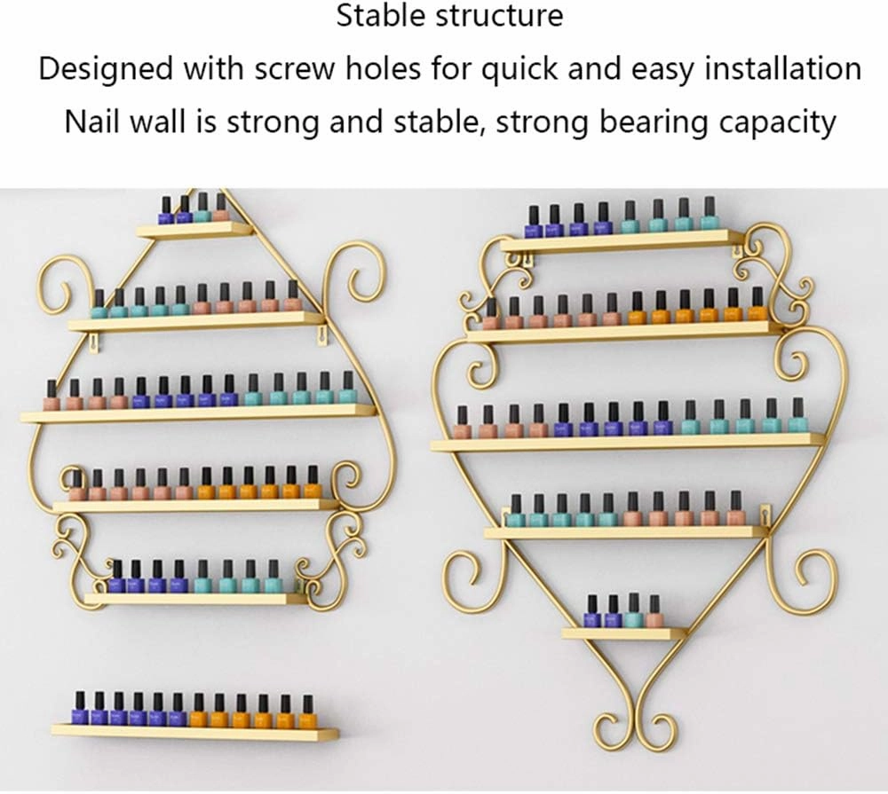 Wall-Mounted Metal Nail Polish Display Stand, 5-Layer Heart-Shaped Nail Polish Wall Shelf Storage Storage Rack, Polish Salon with Salon Art, for Perfume/Lipstick/Cosmetic Display Stand Zddab/ (Gold