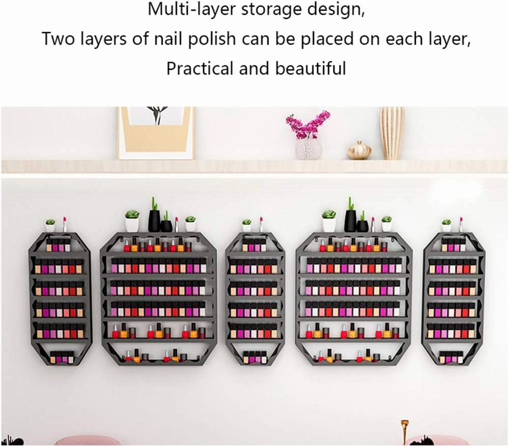 Wall-Mounted Nail Polish Display Stand Storage Manager, 5-Layer Metal Oil Display Stand Combination, Salon Wall Art Polish Stand, Cosmetic Display Stand for Stoperfume Lipstick Essential Oil/ (Gold