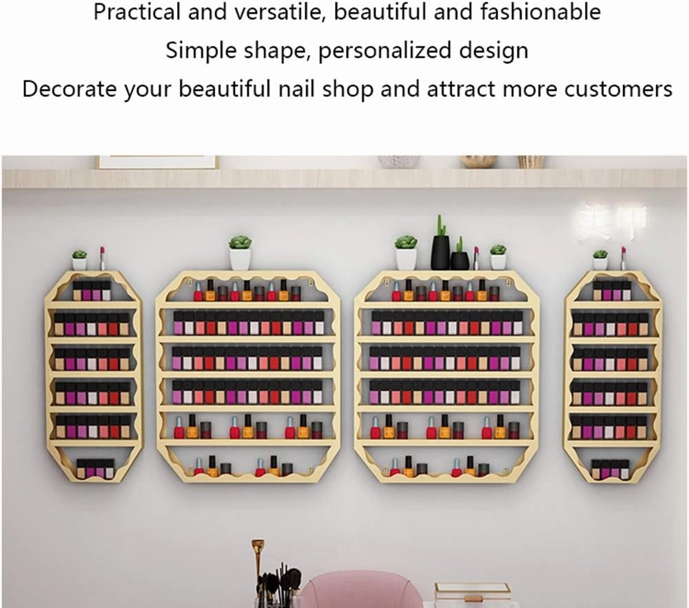 Wall-Mounted Nail Polish Display Stand Storage Manager, 5-Layer Metal Oil Display Stand Combination, Salon Wall Art Polish Stand, Cosmetic Display Stand for Stoperfume Lipstick Essential Oil/ (Gold