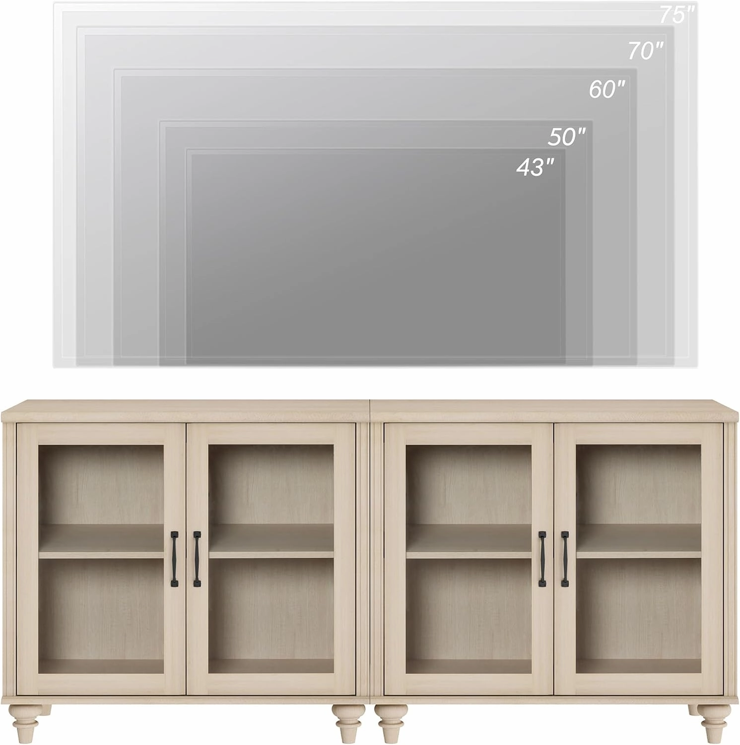 WAMPAT Buffet Cabinet with 4 Glass Doors, Wood Kitchen Storage Cabinets Large Coffee Bar Table with Adjustable Shelf, Modern Farmhouse Sideboard Credenza for Dining Room, Beige, 68 inch