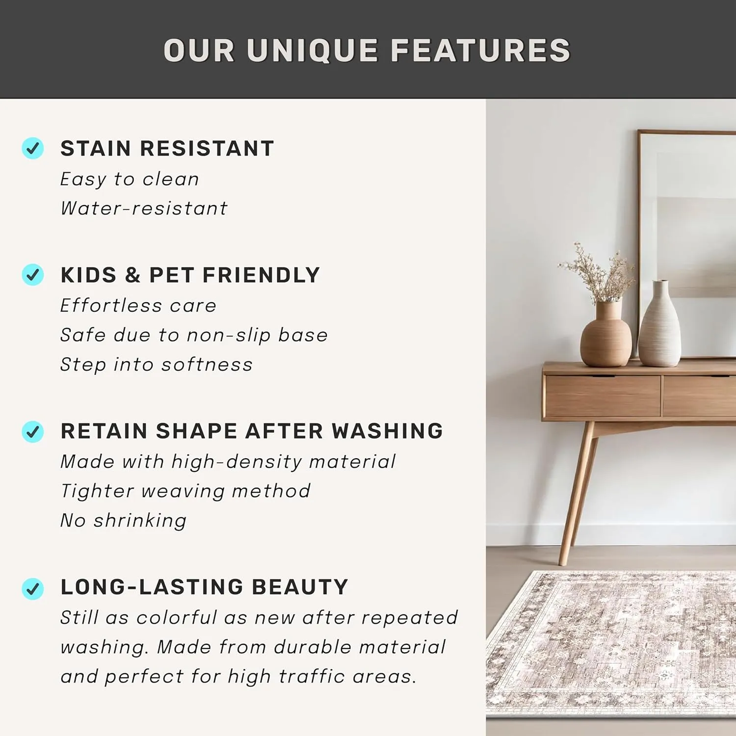 Washable Farmhouse Living Room Rug, 8x10 Area Rugs for Bedroom, Dining Room Under Table Carpet, Kids Room, Large Boho Vintage Non-Slip Floral Rugs Low Pile Stain Resistant (8x10 Beige/Latte)